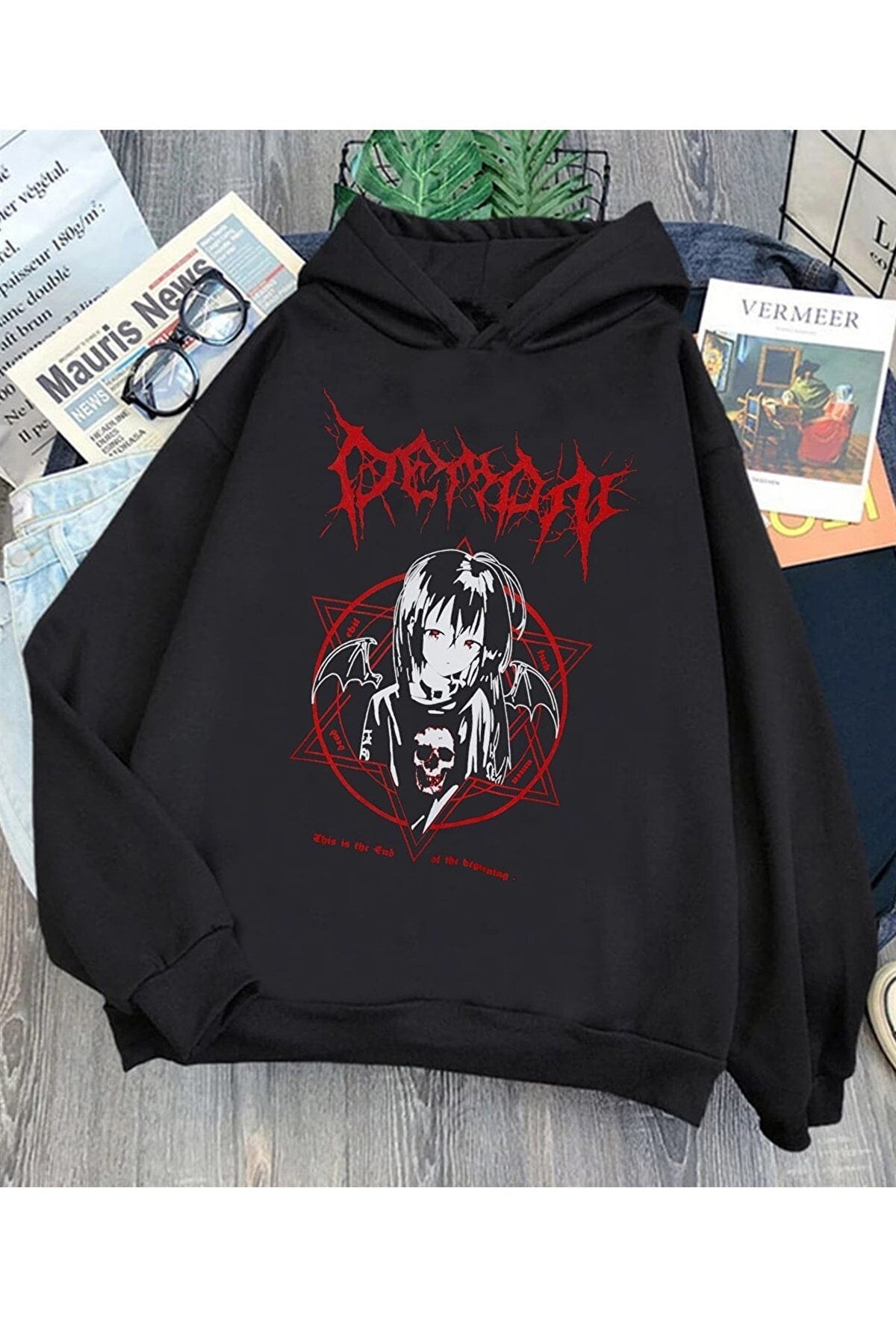 Touz Siyah Harajuku Punk Demon Unisex Hoodie