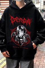 Touz Siyah Harajuku Punk Demon Unisex Hoodie