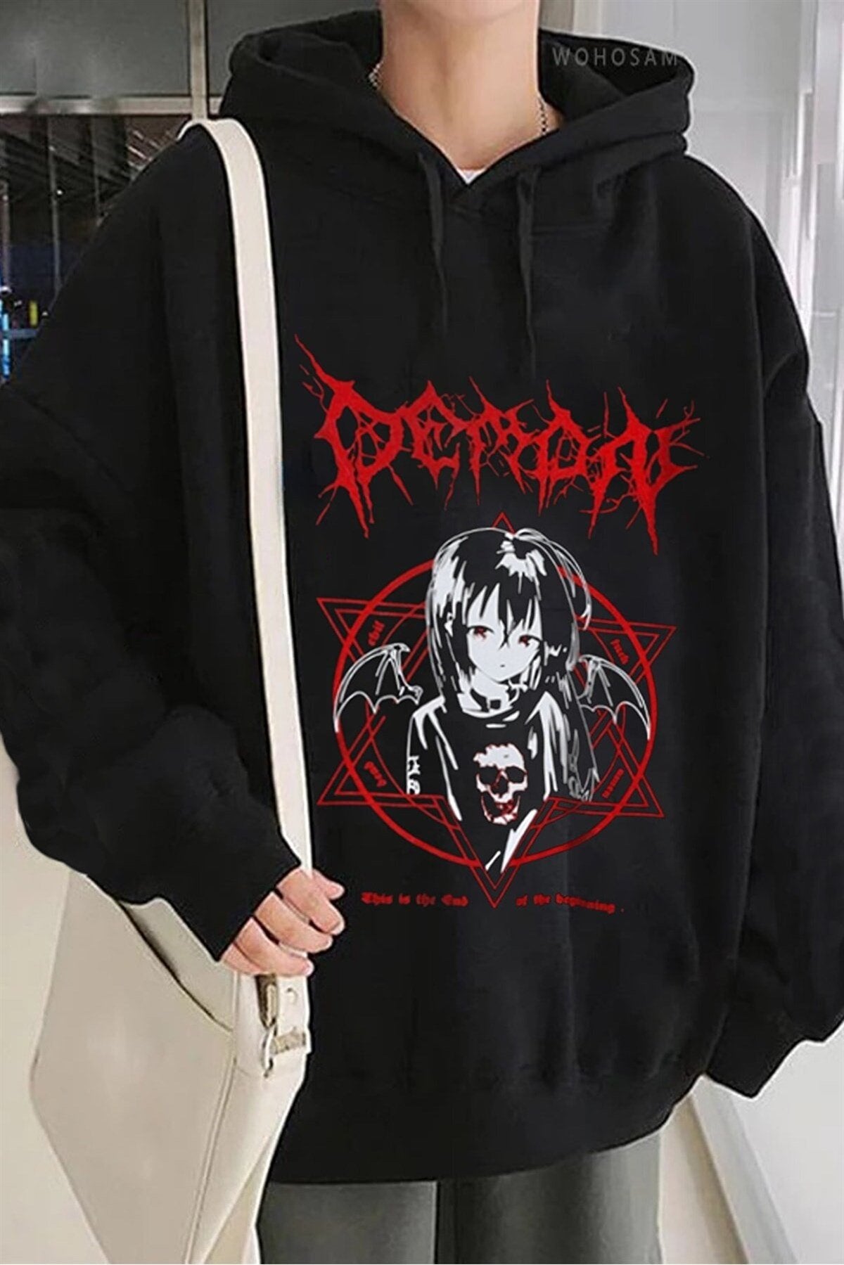 Touz Siyah Harajuku Punk Demon Unisex Hoodie