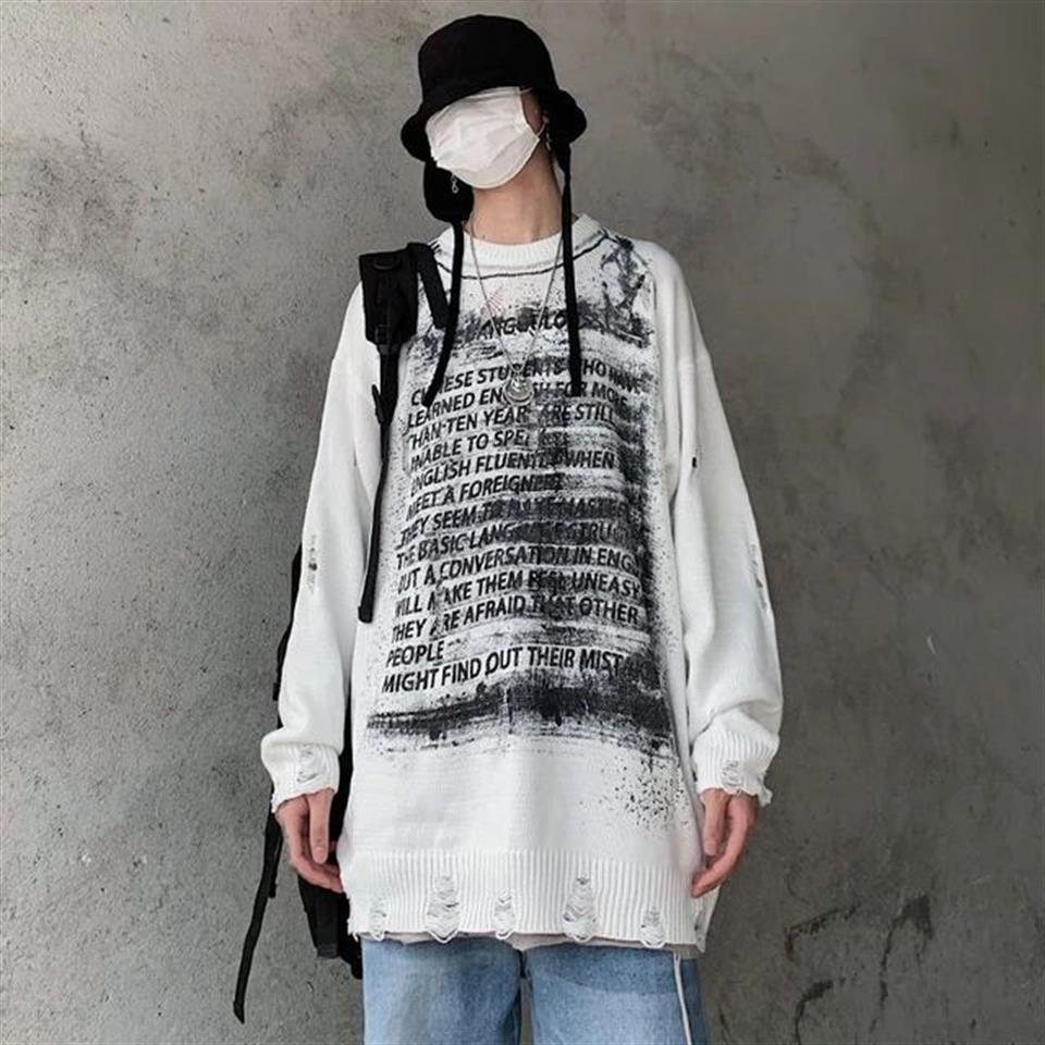 Touz Vintage Harajuku Graffiti Desenli Unisex Oversize Ecru Kazak