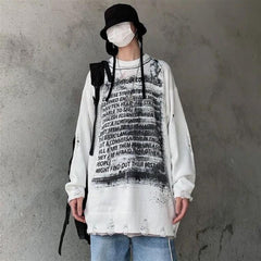 Touz Vintage Harajuku Graffiti Desenli Unisex Oversize Ecru Kazak