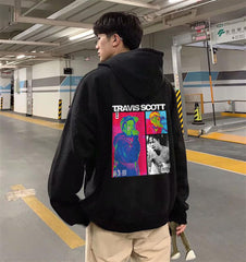 Travis Scott Baskılı Siyah Unisex Oversize Kapüşonlu Sweatshirt