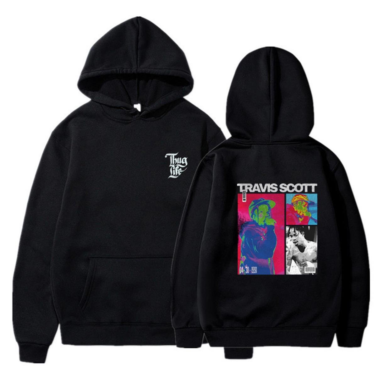 Travis Scott Baskılı Siyah Unisex Oversize Kapüşonlu Sweatshirt