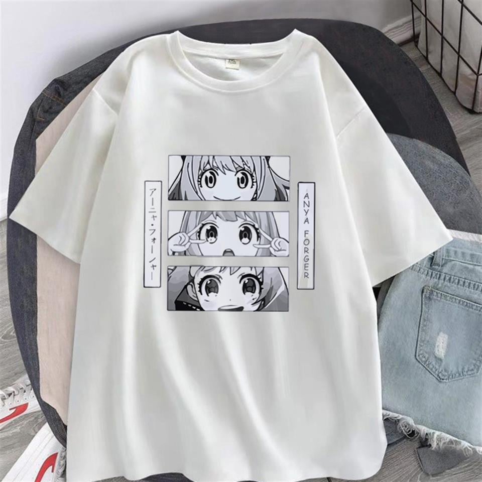 Triple Anya Forger Baskılı Beyaz Unisex Oversize T-shirt