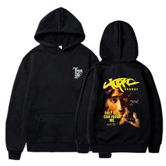 Tupac Shakur Baskılı Siyah Unisex Oversize Kapüşonlu Sweatshirt