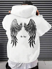 Unisex Angel Sırt Baskılı Kapşonlu Beyaz Sweatshirt