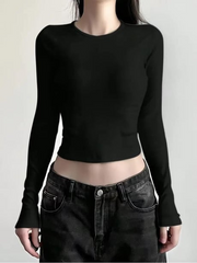 Uzun Kollu Sırt Baskı Gothic Bluz Crop