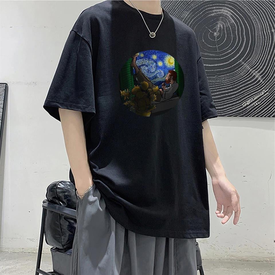 Van Gogh Siyah Unisex Oversize T-shirt