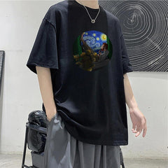 Van Gogh Siyah Unisex Oversize T-shirt