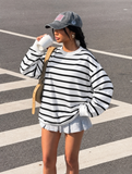 Urban Edge Siyah Beyaz Çizgili Oversize Sweatshirt
