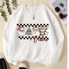 New Year Christmas Vibes Beyaz Unisex Oversize Bisiklet Yaka Sweatshirt