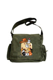 Vintage Sweet Cute Cat Baskılı Unisex Haki Postacı Çantası