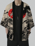 Retro Dragon Design Red Black Detaylı Unisex Kimono