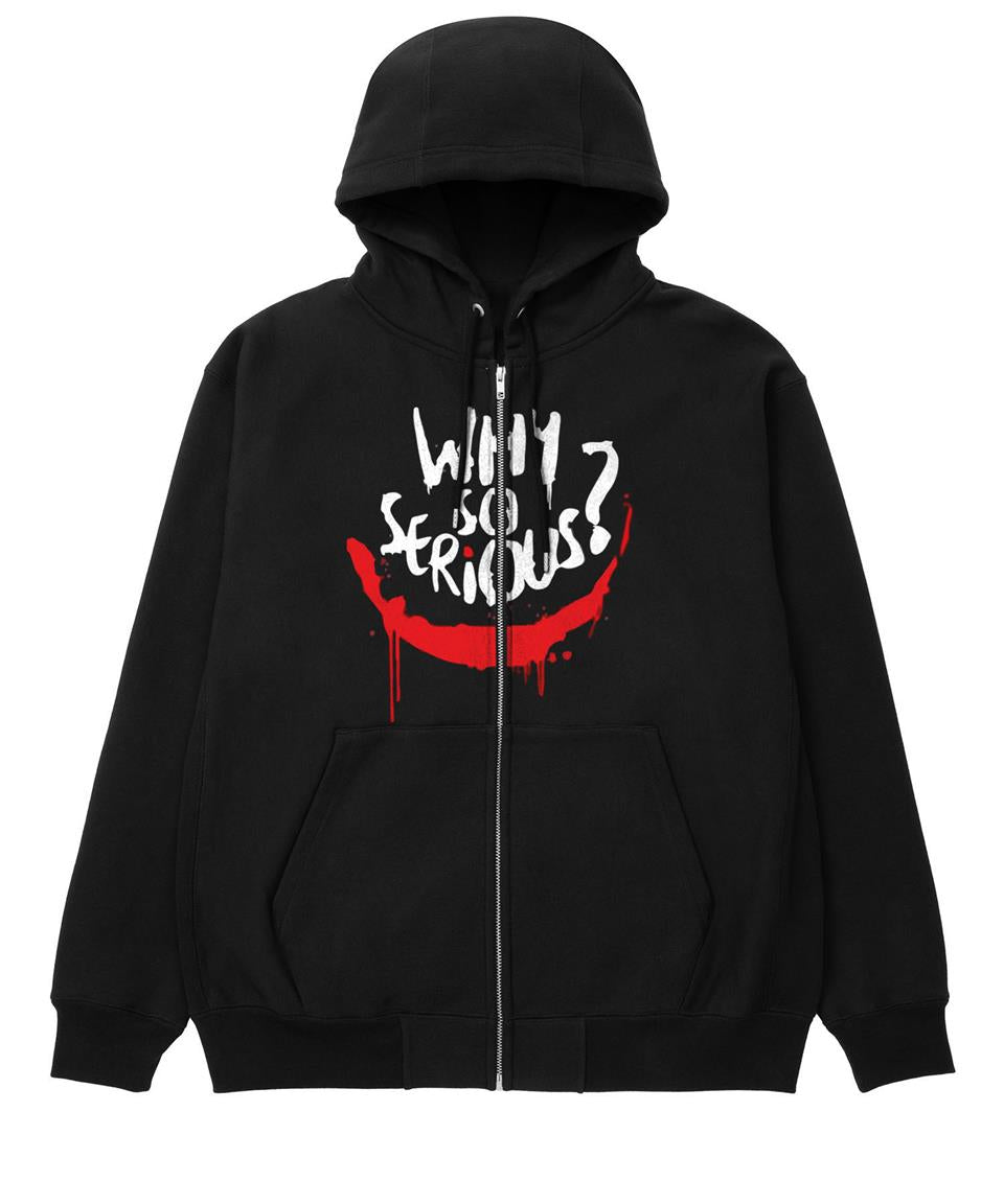 Why So Serious Baskılı Oversize Fermuarlı Siyah Unisex Kapüşonlu Hırka