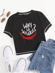 Why So Serious Baskılı Ters Dikiş Siyah Crop