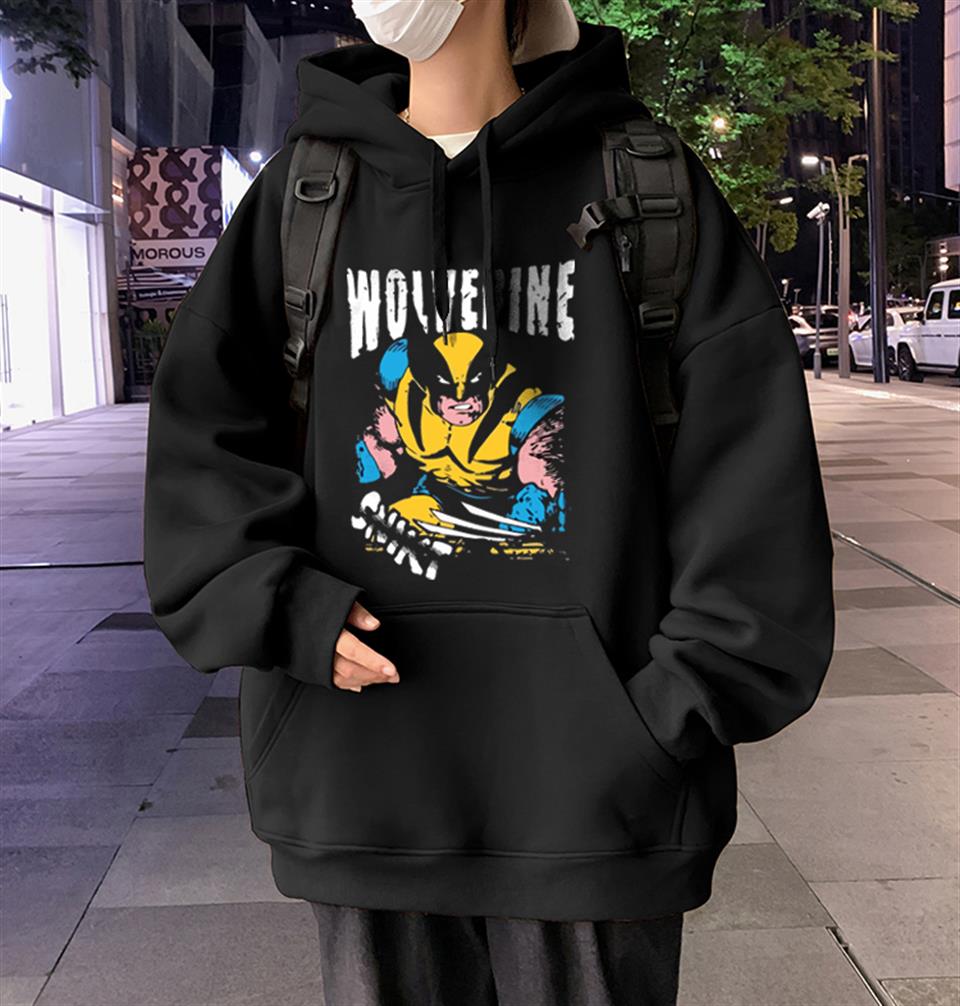 Wolverine Baskılı Siyah Unisex Oversize Kapüşonlu Sweatshirt