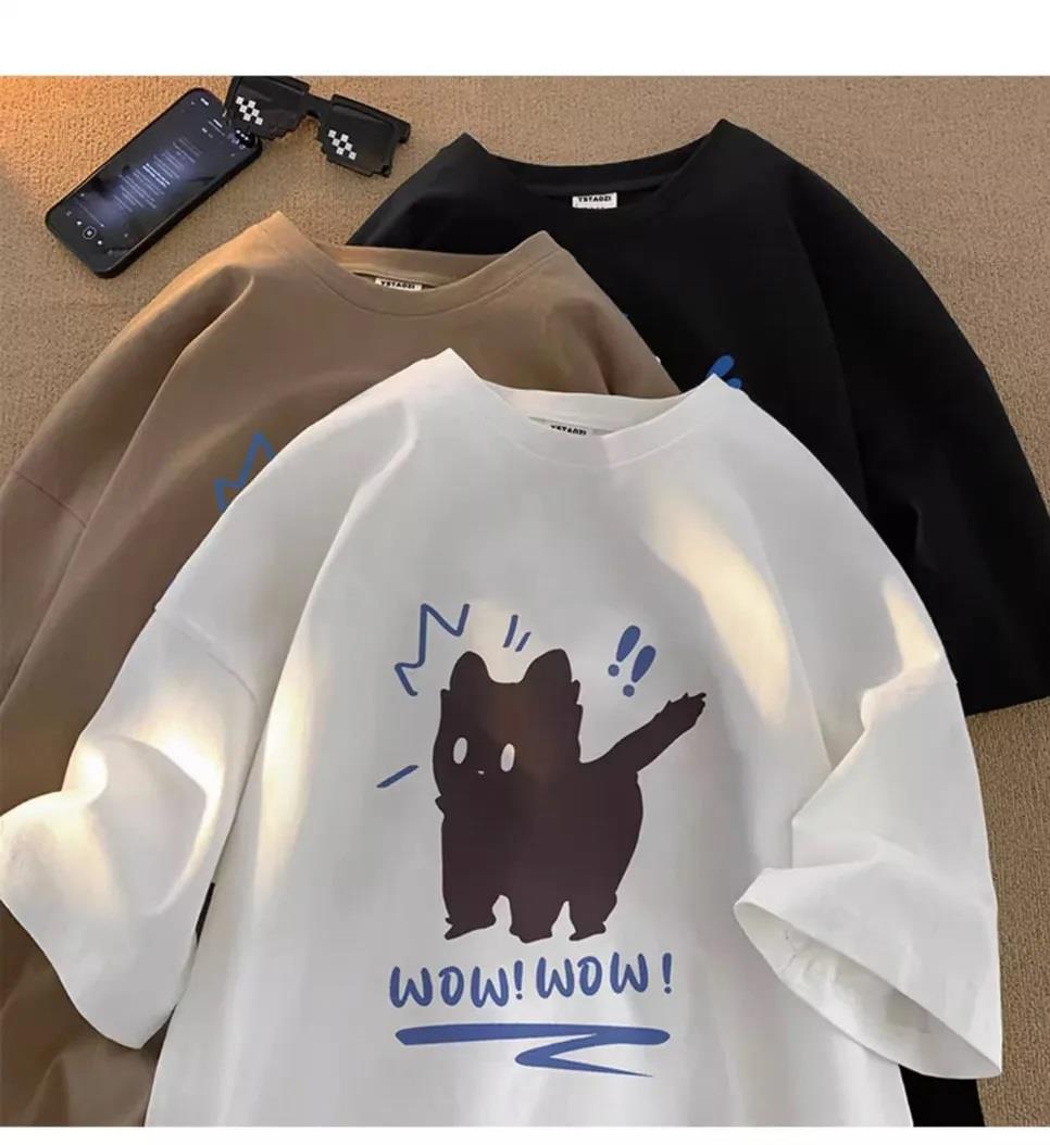 Wow Cat Baskılı Beyaz Unisex Oversize T-shirt