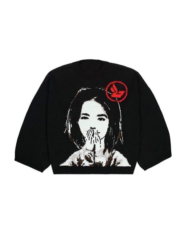 Y2k Bjork Girl Oversize Unisex Siyah Kazak