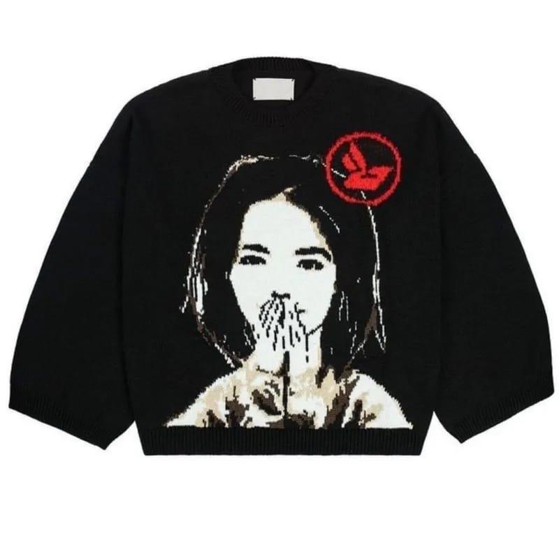 Y2k Bjork Girl Oversize Unisex Siyah Kazak