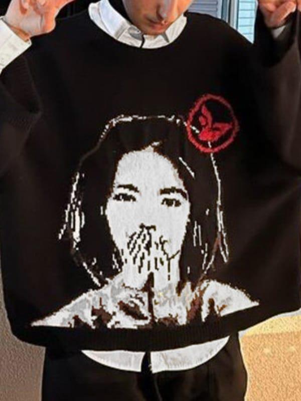 Y2k Bjork Girl Oversize Unisex Siyah Kazak