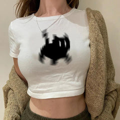 Y2k Black Cat Siyah Crop Bluz