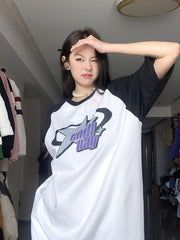 Y2k Chill Day Beyaz Reglan Kol Oversize T-shirt