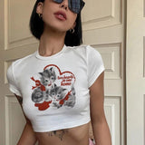 Y2k Cute Cat Beyaz Crop