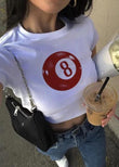 Y2k Eight Ball Beyaz Crop