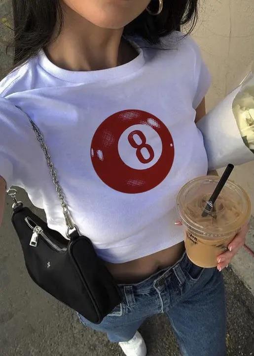 Y2k Eight Ball Beyaz Crop