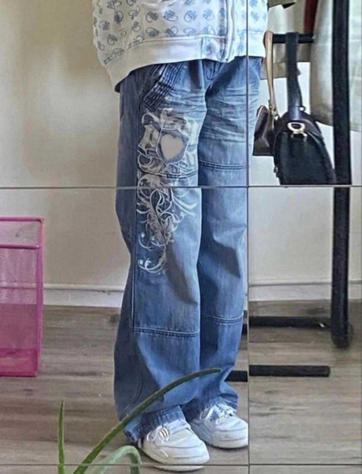 Y2k Harajuku Desenli Streetwear Baggy Tech Jean