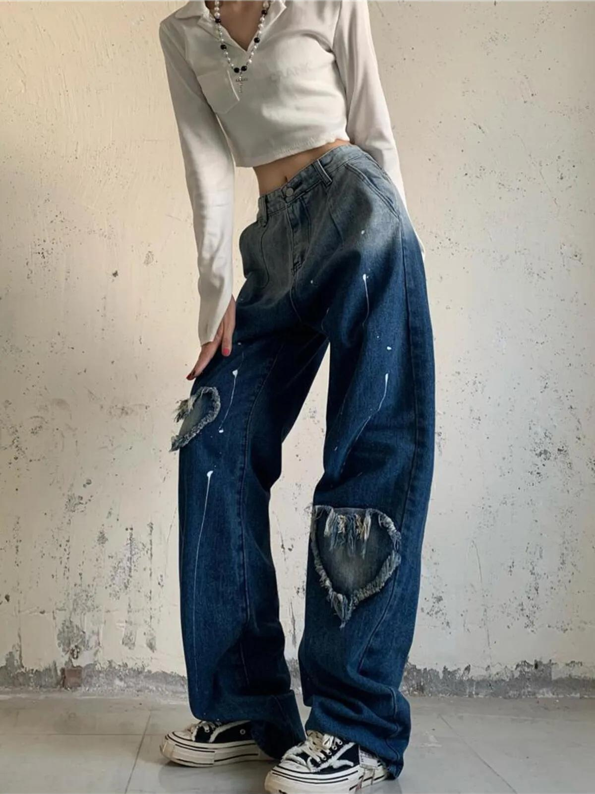 Y2k Heart Detail Streetwear Baggy Jean