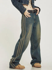 Y2K Newstyle Limde Detail Vintage Wide Leg Jean Bol Paça Kot Pantolon