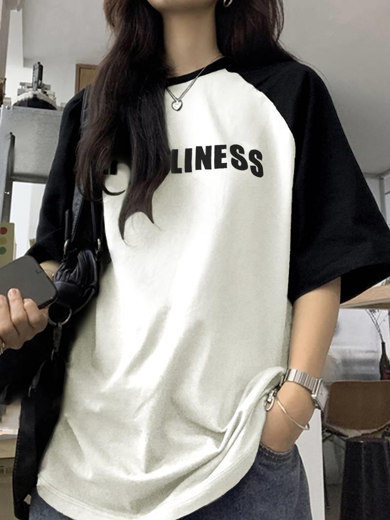 Y2k ORDEBLINESS Beyaz Reglan Kol Oversize T-shirt