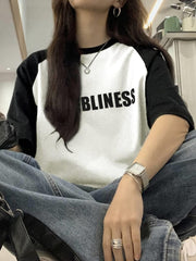 Y2k ORDEBLINESS Beyaz Reglan Kol Oversize T-shirt