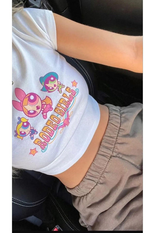 Y2k Powerpuff Girls Beyaz Crop