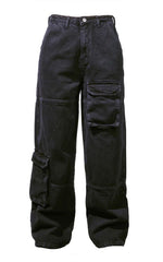 Y2K RECYCLED BLACK CARGO POCKET WIDE LEG JEAN