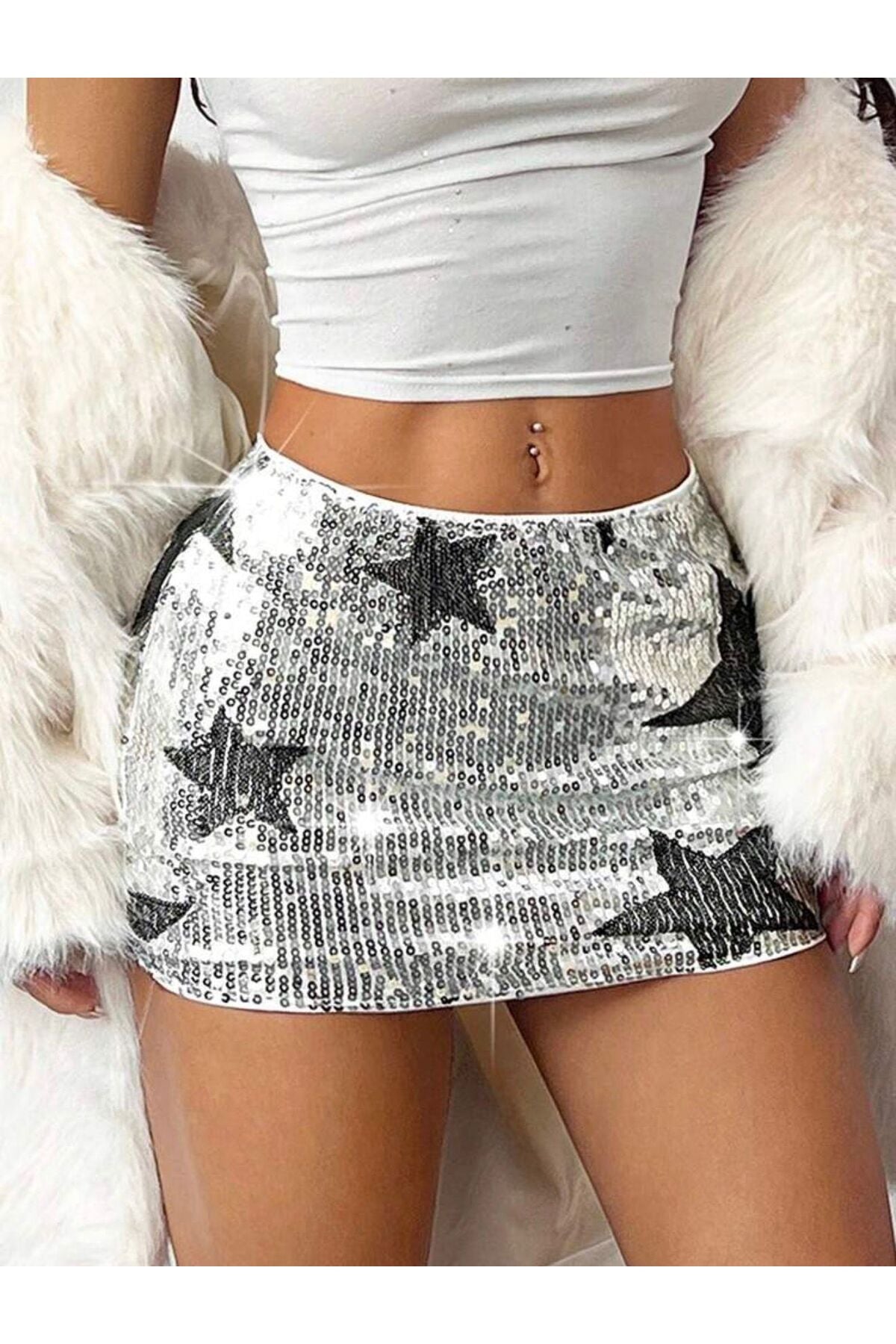 Y2K Retro Sequin Pul Sim Detaylı Şort