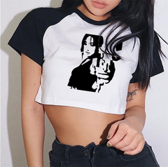 Y2k Shooting Girl Reglan Kol Beyaz Crop