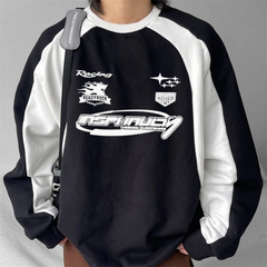 Y2K Streetwear Racing Have Baskılı Siyah Unisex Oversize Bisiklet Yaka Sweatshirt