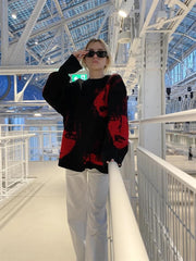 Y2K Streetwear Red Faces Oversize Unisex Siyah Kazak