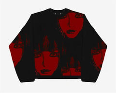 Y2K Streetwear Red Faces Oversize Unisex Siyah Kazak