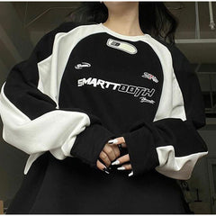 Y2K Streetwear Smarttooth Baskılı Siyah Unisex Oversize Bisiklet Yaka Sweatshirt