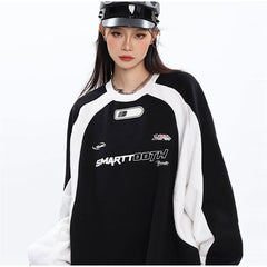 Y2K Streetwear Smarttooth Baskılı Siyah Unisex Oversize Bisiklet Yaka Sweatshirt