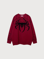 Y2K Streetwear Spider Web Oversize Unisex Kırmızı Kazak