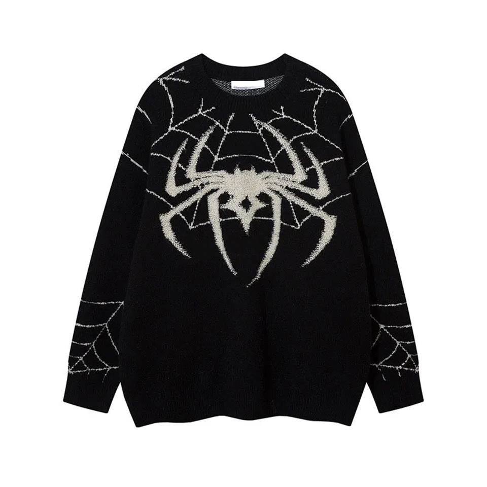 Y2K Streetwear Spider Web Oversize Unisex Siyah Kazak