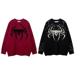 Y2K Streetwear Spider Web Oversize Unisex Siyah Kazak