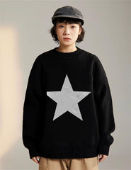 Y2K Streetwear Star Oversize Unisex Siyah Kazak