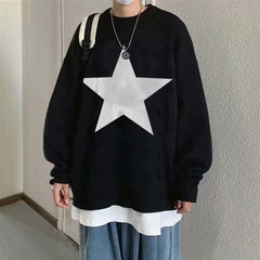 Y2K Streetwear Star Oversize Unisex Siyah Kazak