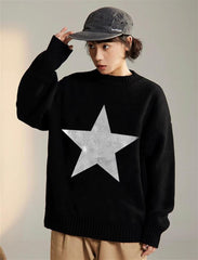 Y2K Streetwear Star Oversize Unisex Siyah Kazak