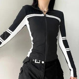 Y2k Trend Fermuarlı Siyah Crop Bluz